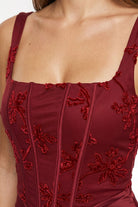 Women's Floral Patterned Corset Top Satin Mini Dress – model view