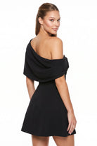 Women's Asymmetrical One Shoulder Drape Mini Dress – full-length view