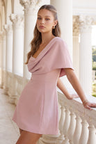 Women's Asymmetrical One Shoulder Drape Mini Dress – side view