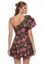 Women's One Shoulder Floral Jacquard Mini Dress – fabric detail