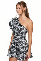Women's One Shoulder Floral Jacquard Mini Dress – detail close-up
