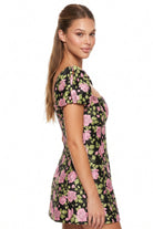 Women's Floral Jacquard Puff Sleeve Mini Dress – styled look