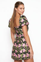 Women's Floral Jacquard Puff Sleeve Mini Dress – full-length view