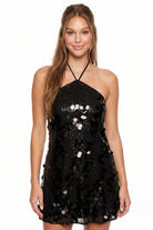 Women's Sequin Halter Mini Dress in Black