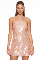 Women's Sequin Halter Mini Dress in Rose gold