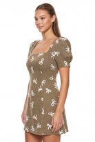 Women's Bow Embroidered Puff Sleeve Mini Dress – fabric detail