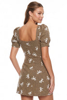 Women's Bow Embroidered Puff Sleeve Mini Dress – full-length view