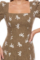 Women's Bow Embroidered Puff Sleeve Mini Dress – model view