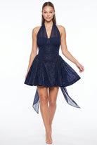 Women's Sherri Shine Halter Mini Dress in Navy