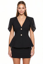 Women's Pearl Button Peplum Mini Dress in Black