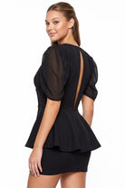 Women's Pearl Button Peplum Mini Dress – full-length view