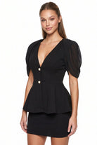 Women's Pearl Button Peplum Mini Dress – fabric detail