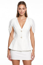 Women's Pearl Button Peplum Mini Dress in Ivory