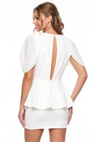 Women's Pearl Button Peplum Mini Dress – detail close-up