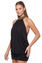 Women's Satin Beaded Halter Mini Dress – styled look