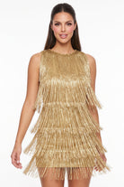 Women's Sherri Shine Fringe Open Back Mini Dress in Gold