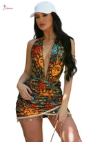 Floral halter mini dress front view - Epicplacess