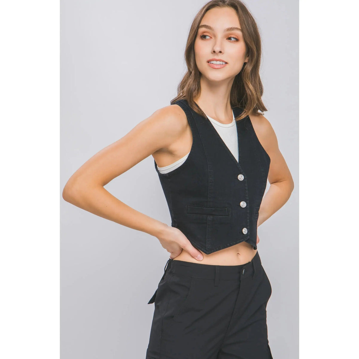 Denim cropped top front view - Epicplacess