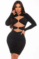 Black hardware mini dress front view - Epicplacess