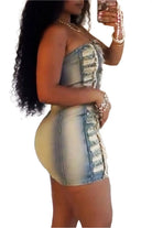 Denim mini dress front view - Epicplacess