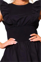 Black ruffled mini dress back view - Epicplacess