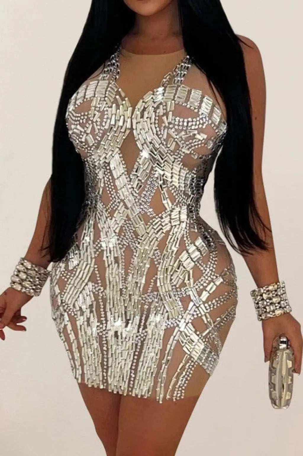 Rihanna rhinestone mini dress - Epicplacess