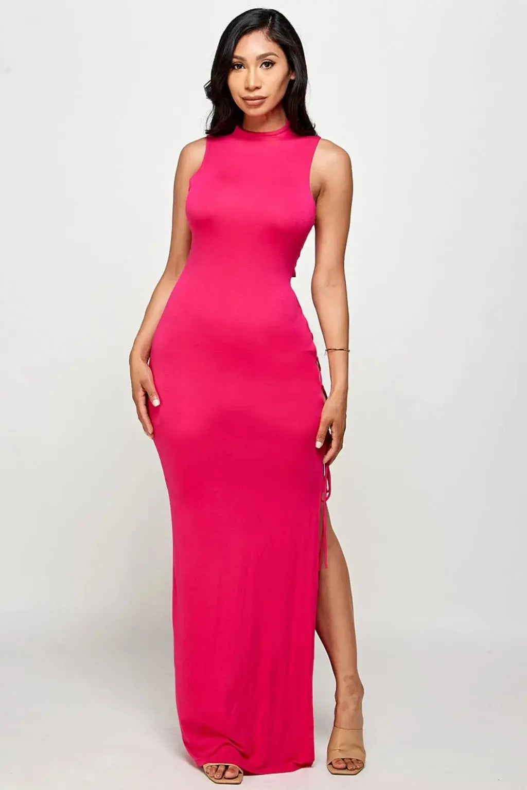 Pink lace-up dress final detail - Epicplacess