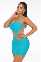 Rhinestone Heart Bodycon Mini Dress – Blue - Epicplacess