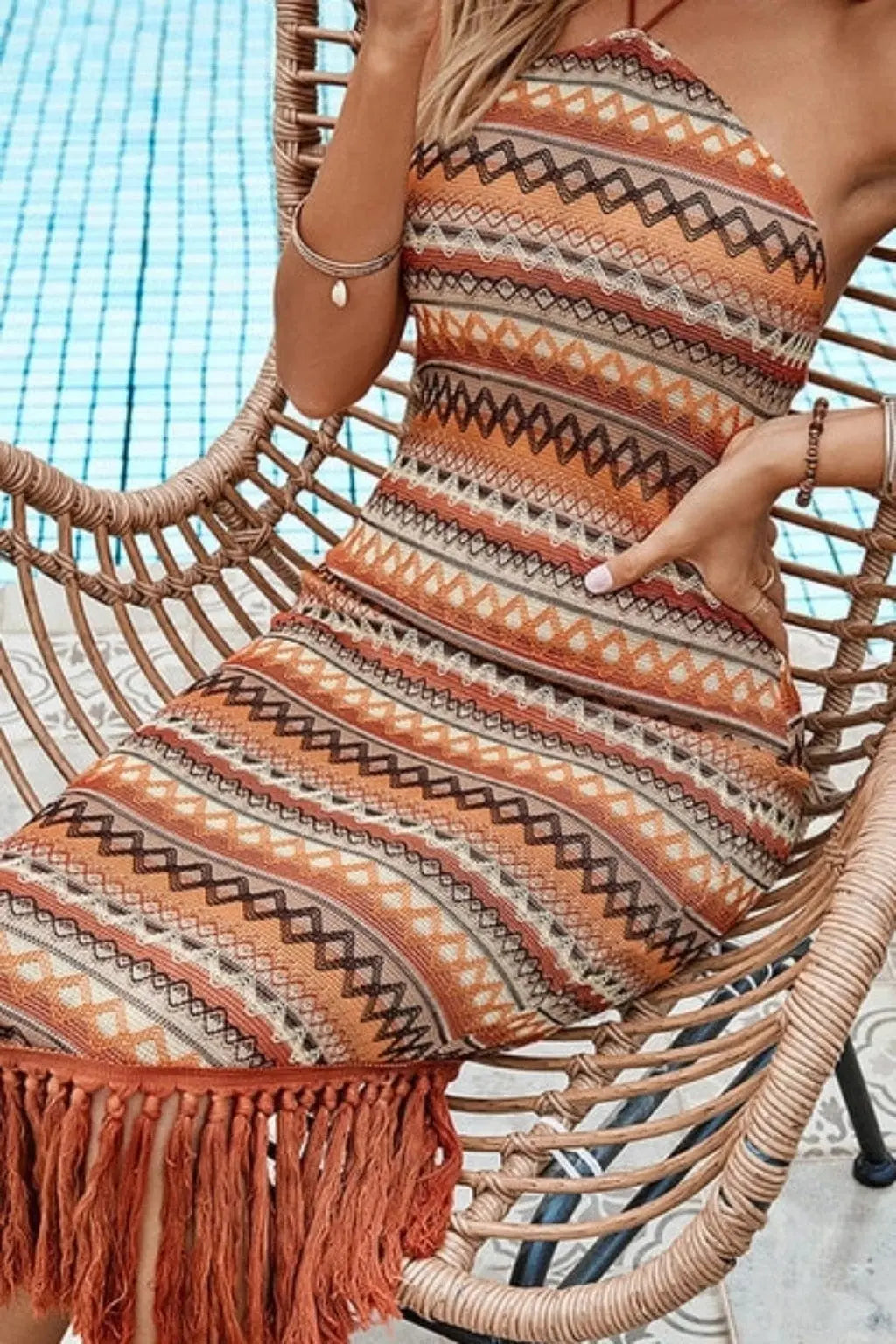 Brown fringe midi dress front view - Epicplacess