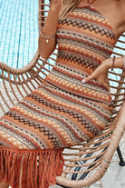 Brown fringe midi dress front view - Epicplacess
