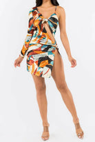 Brown velvet print one-shoulder mini dress - Epicplacess