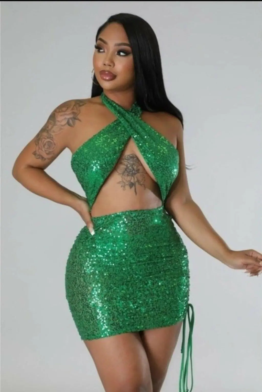 Vera green sequin cutout mini dress - Epicplacess