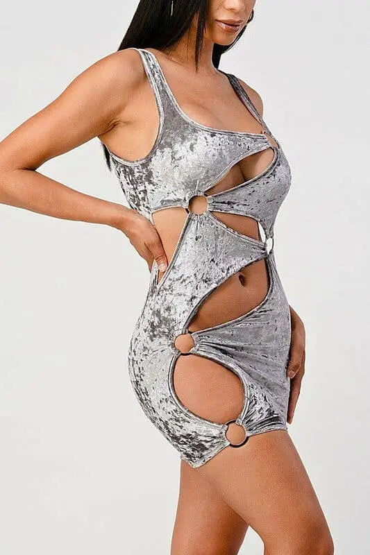 Silver velvet mini dress front view - Epicplacess