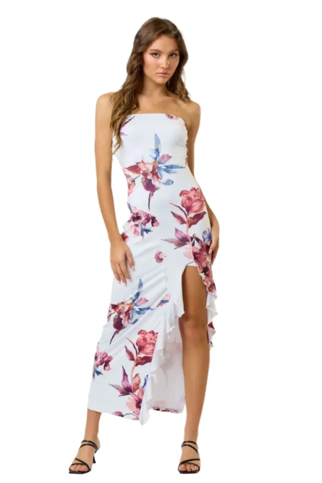 White satin floral maxi dress - Epicplacess