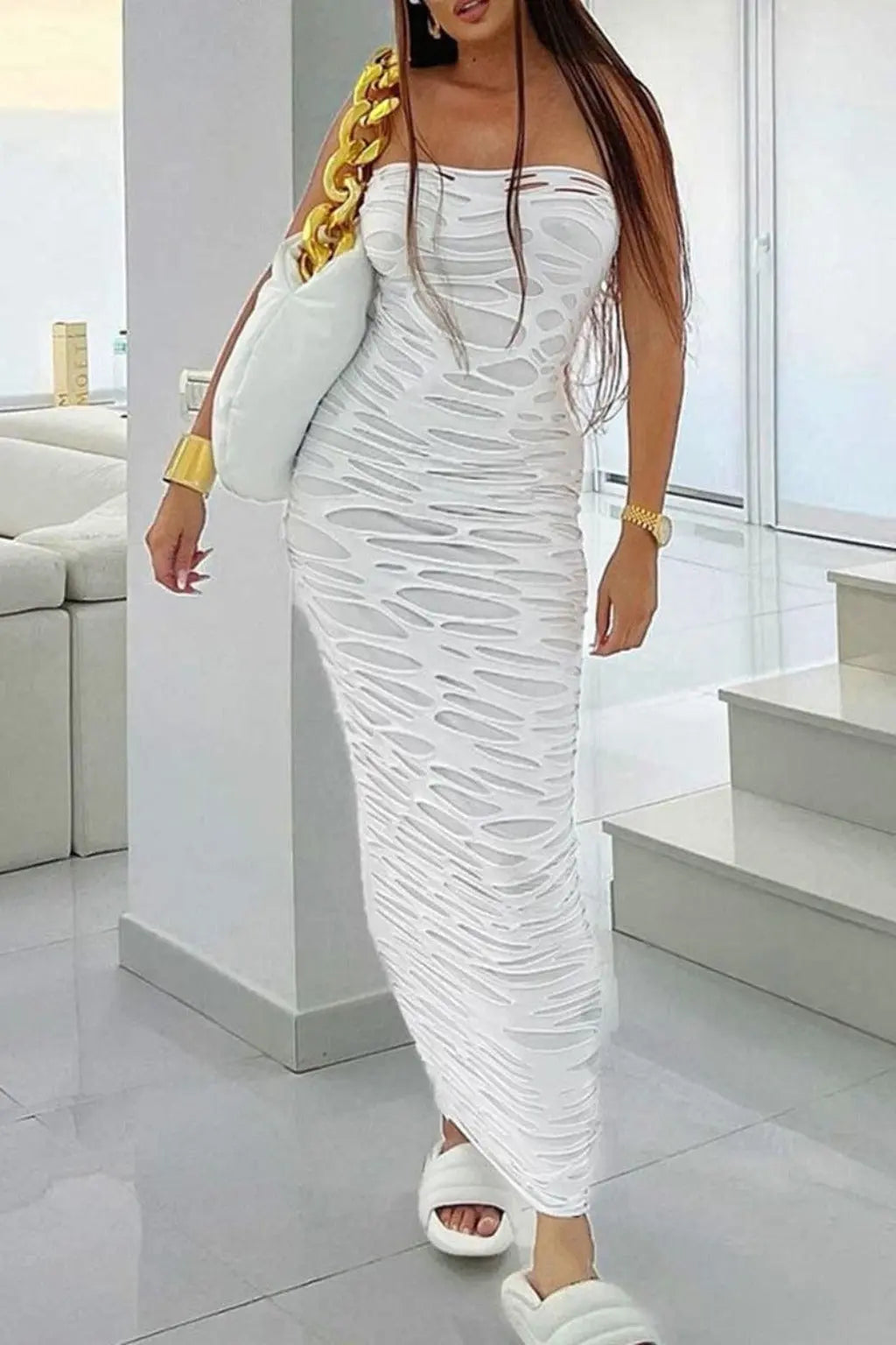 White maxi dress front view - Epicplacess