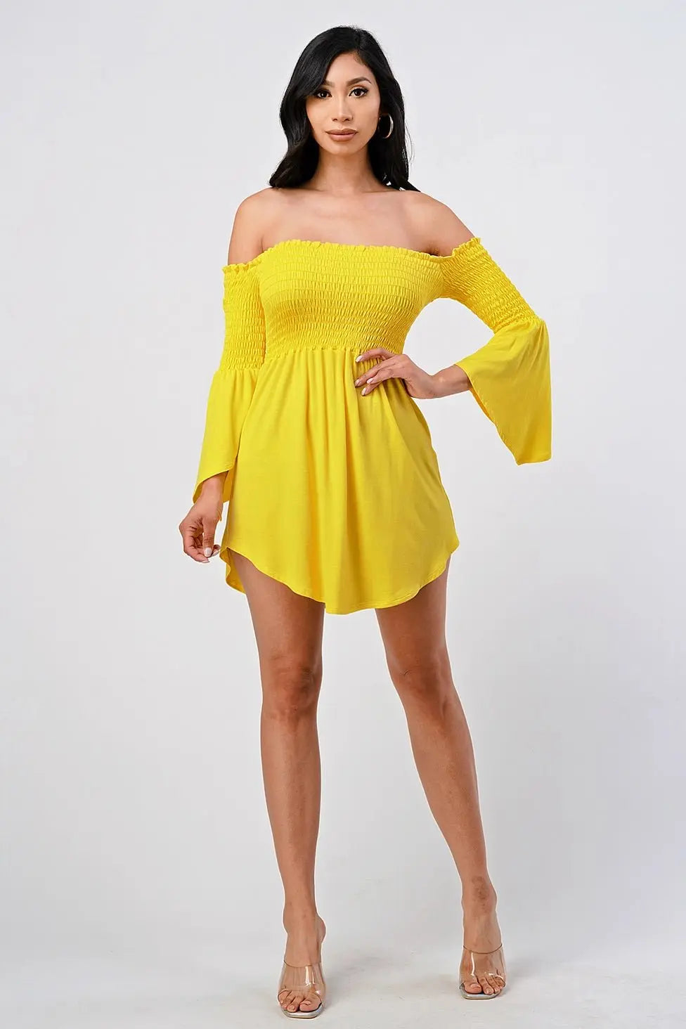 Yellow off-shoulder dress final view - Epicplacess
