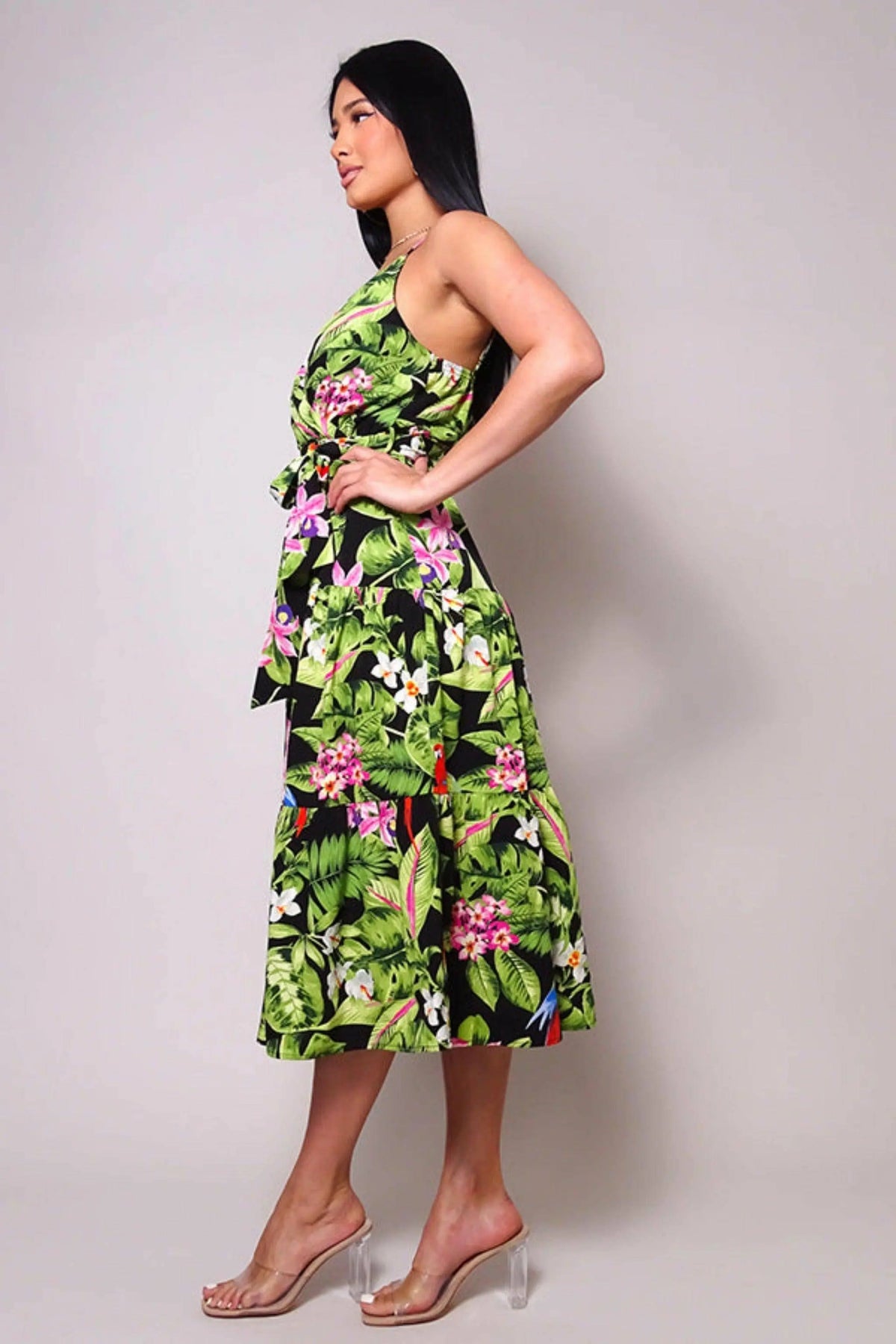 Tropical midi dress front view - Epicplacess
