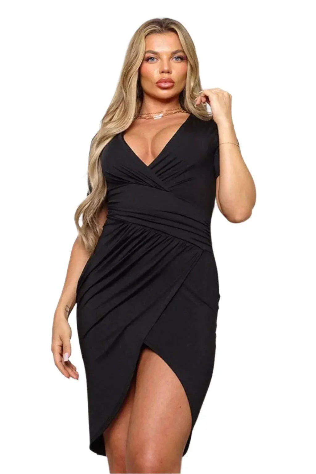 Draped mini dress front view - Epicplacess