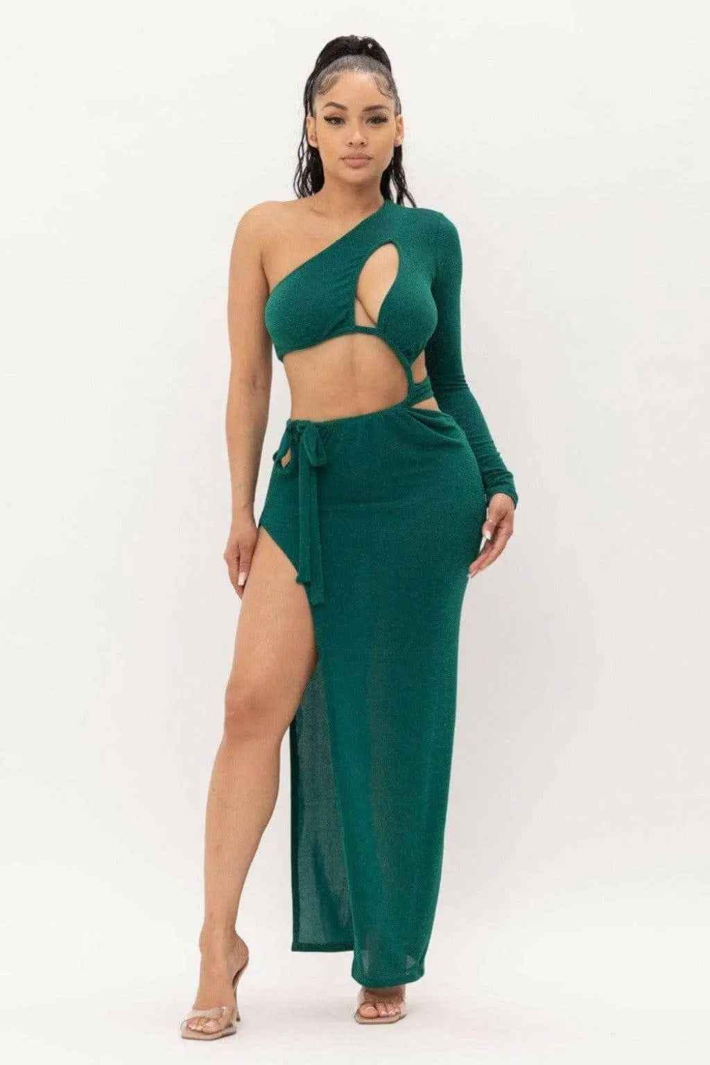 One-shoulder green maxi dress - Epicplacess