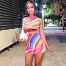 Pink stripe mini dress outfit view - Epicplacess