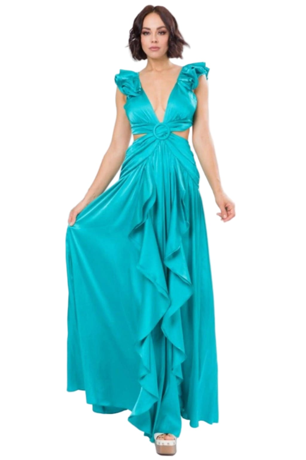 Blue satin ruffle maxi dress - Epicplacess