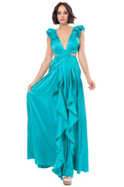 Blue satin ruffle maxi dress - Epicplacess