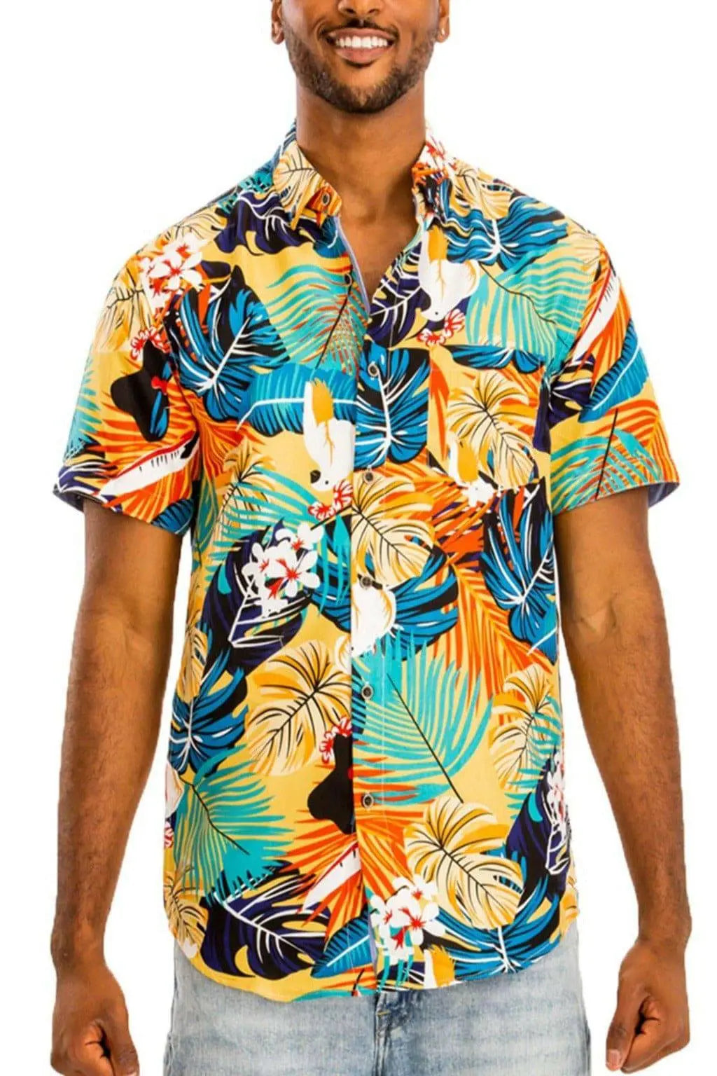 Weiv yellow Hawaiian print button-down shirt - Epicplacess