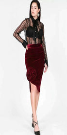 Asymmetrical flower midi skirt outfit view - Epicplacess