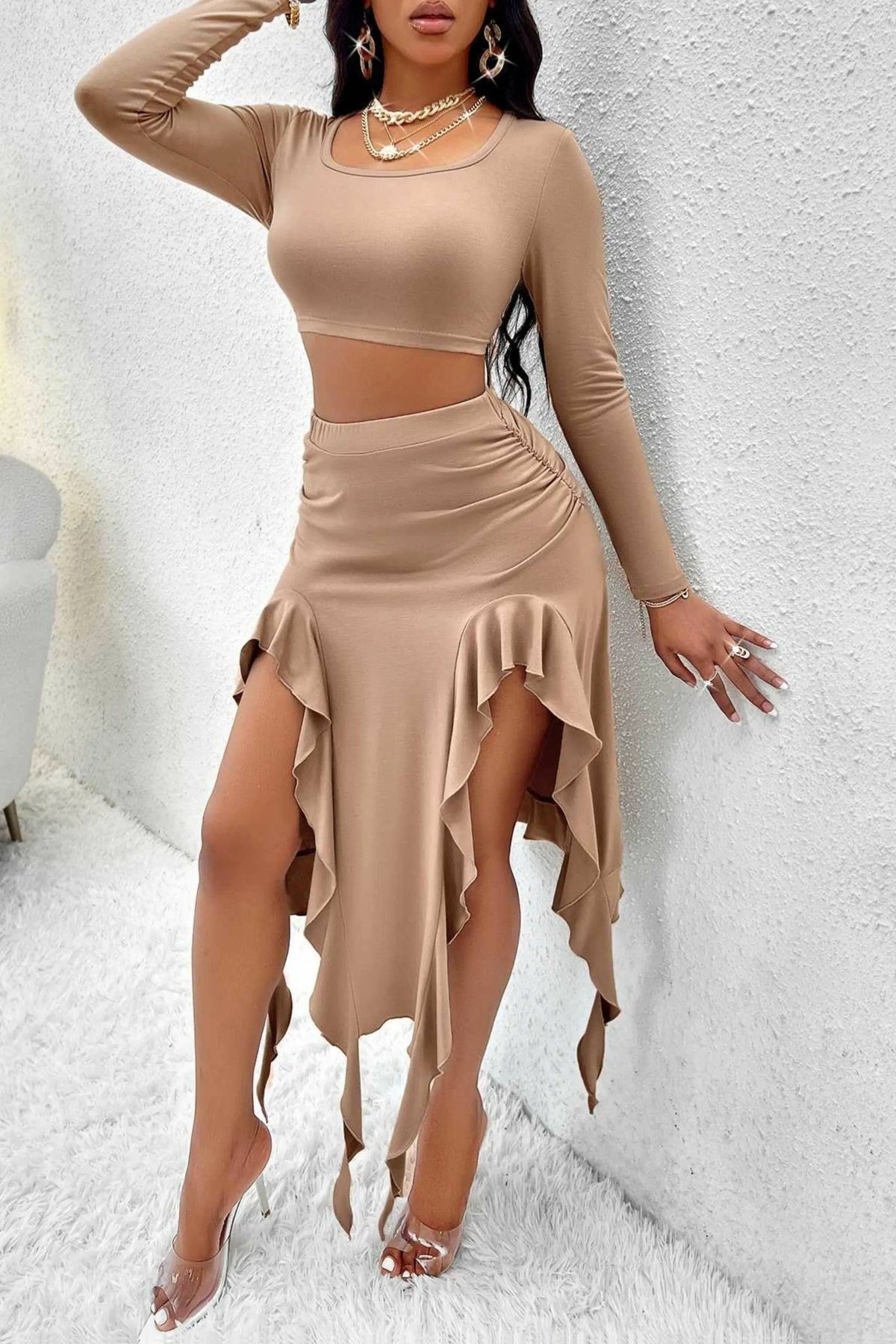 Lasting Memory brown sweater skirt set - Epicplacess