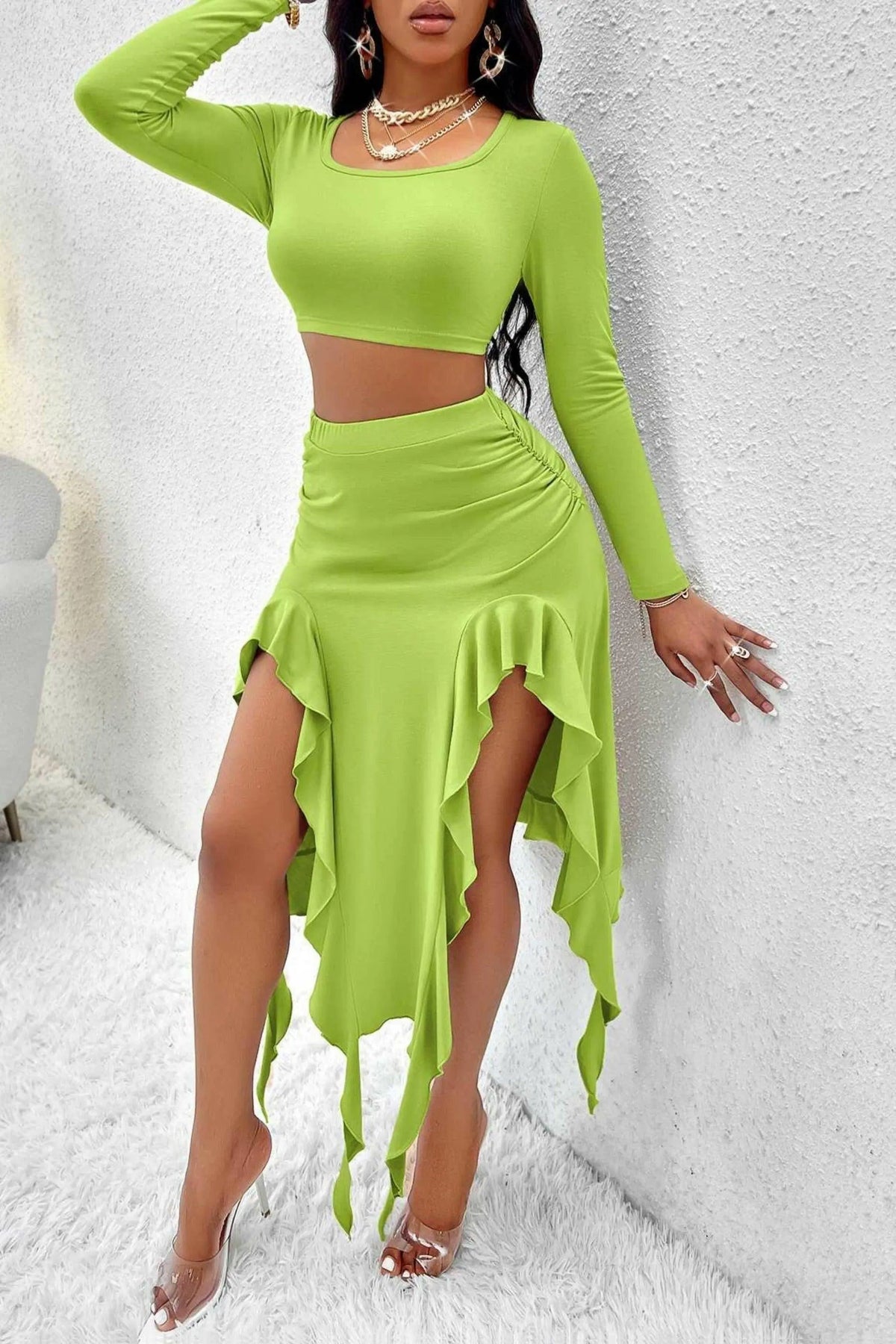 Lasting Memory green sweater skirt set - Epicplacess