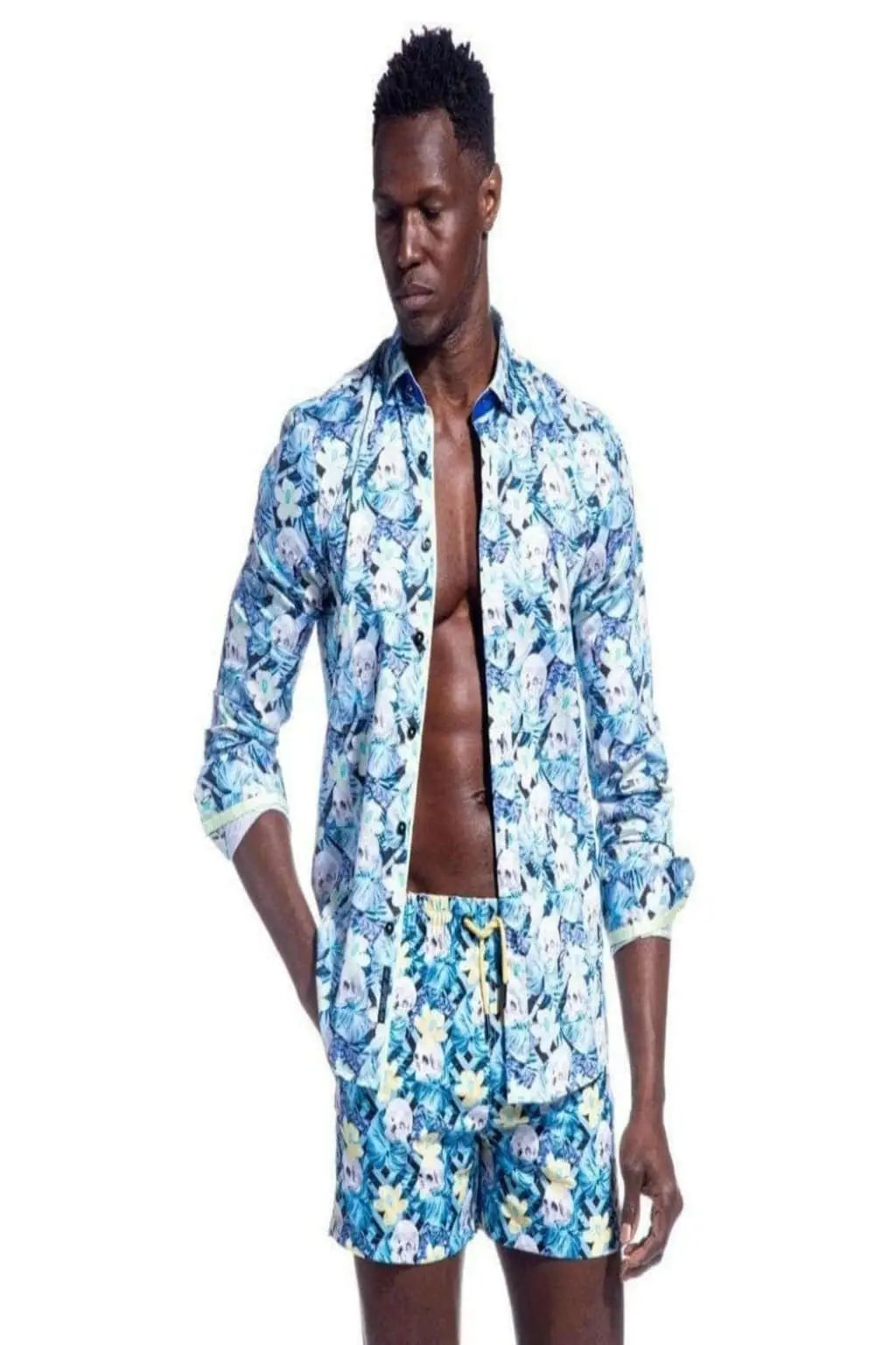 Tropic Slumber blue print swim trunks - Epicplacess