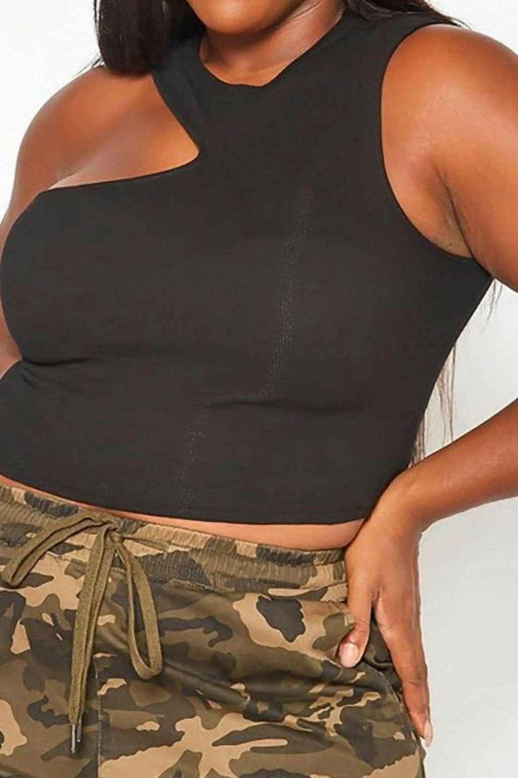 Plus ribbed asymmetric one-sleeve top - Epicplacess