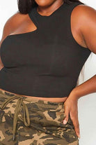 Plus ribbed asymmetric one-sleeve top - Epicplacess