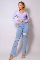 Violet waist-tie cropped top front view - Epicplacess